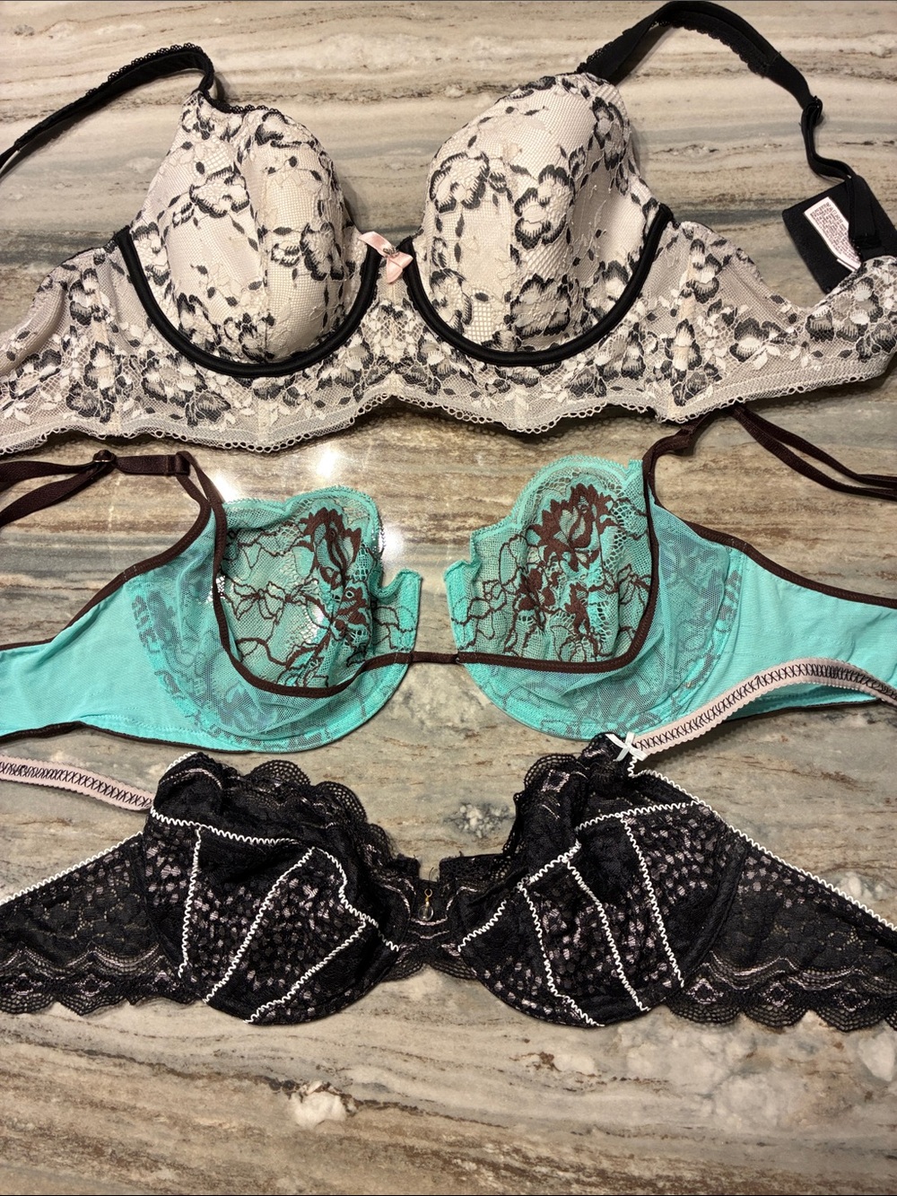 3 Victoria's Secret sexy lined Demi 36C & Very Sexy 38C Rougegorge French bra 36